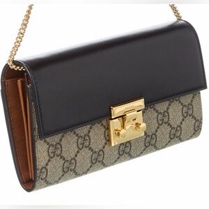 Authentic Gucci GG Supreme Calfskin Padlock Chain Wallet w/COA